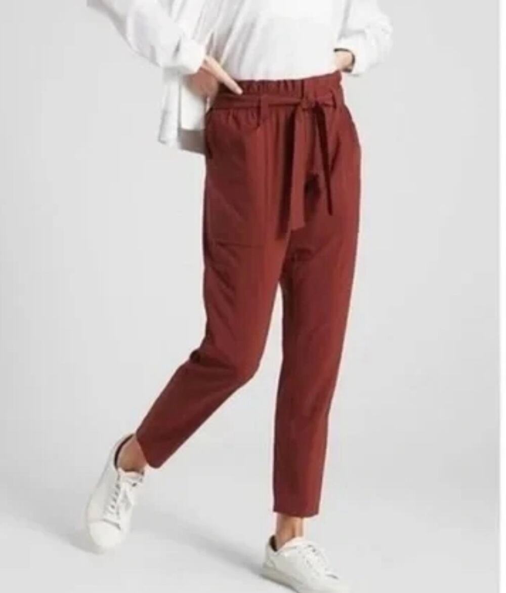 Athleta Skyline Pant II SIZE 14 Brown Paperbag Waist Tie Front Casual Trousers